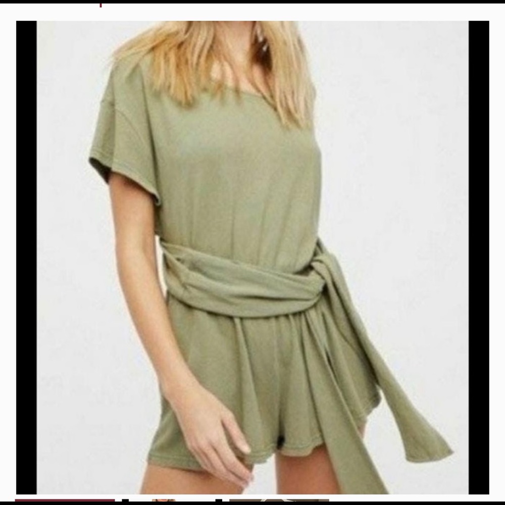 Free People Green Open Back Romper